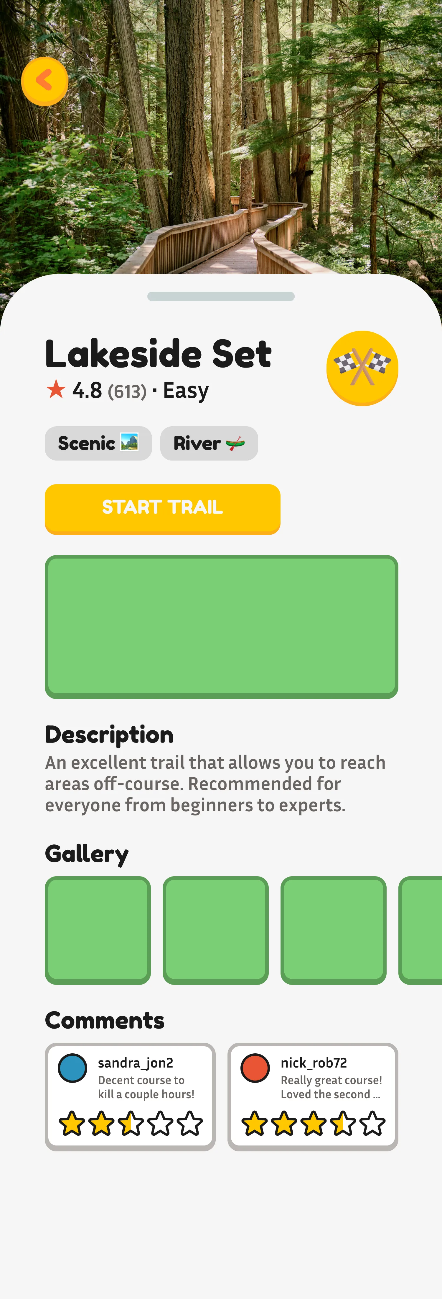 Velo app lakeside route screen