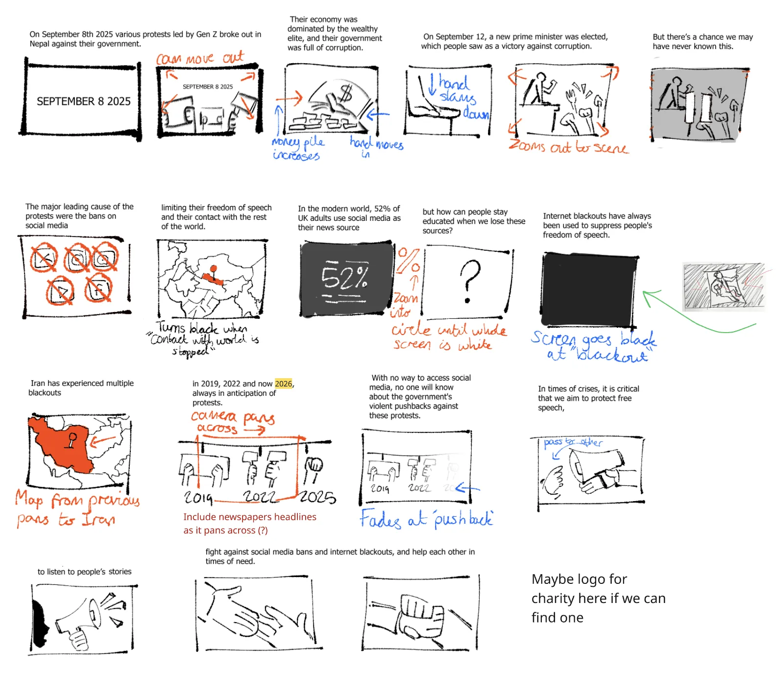 Internet Blackouts early motion graphic storyboard