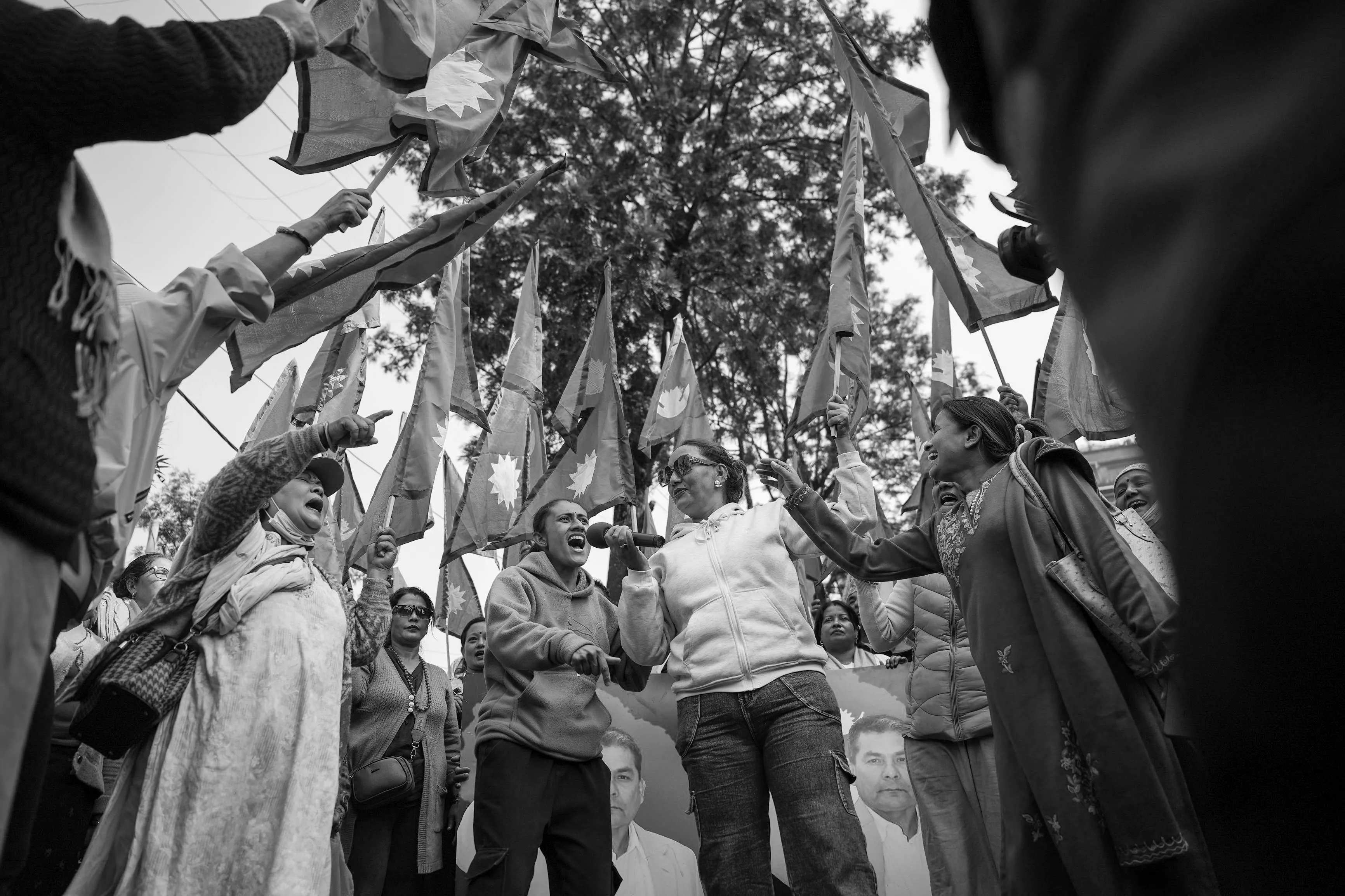 Nepalese protesters demonstrating in the street