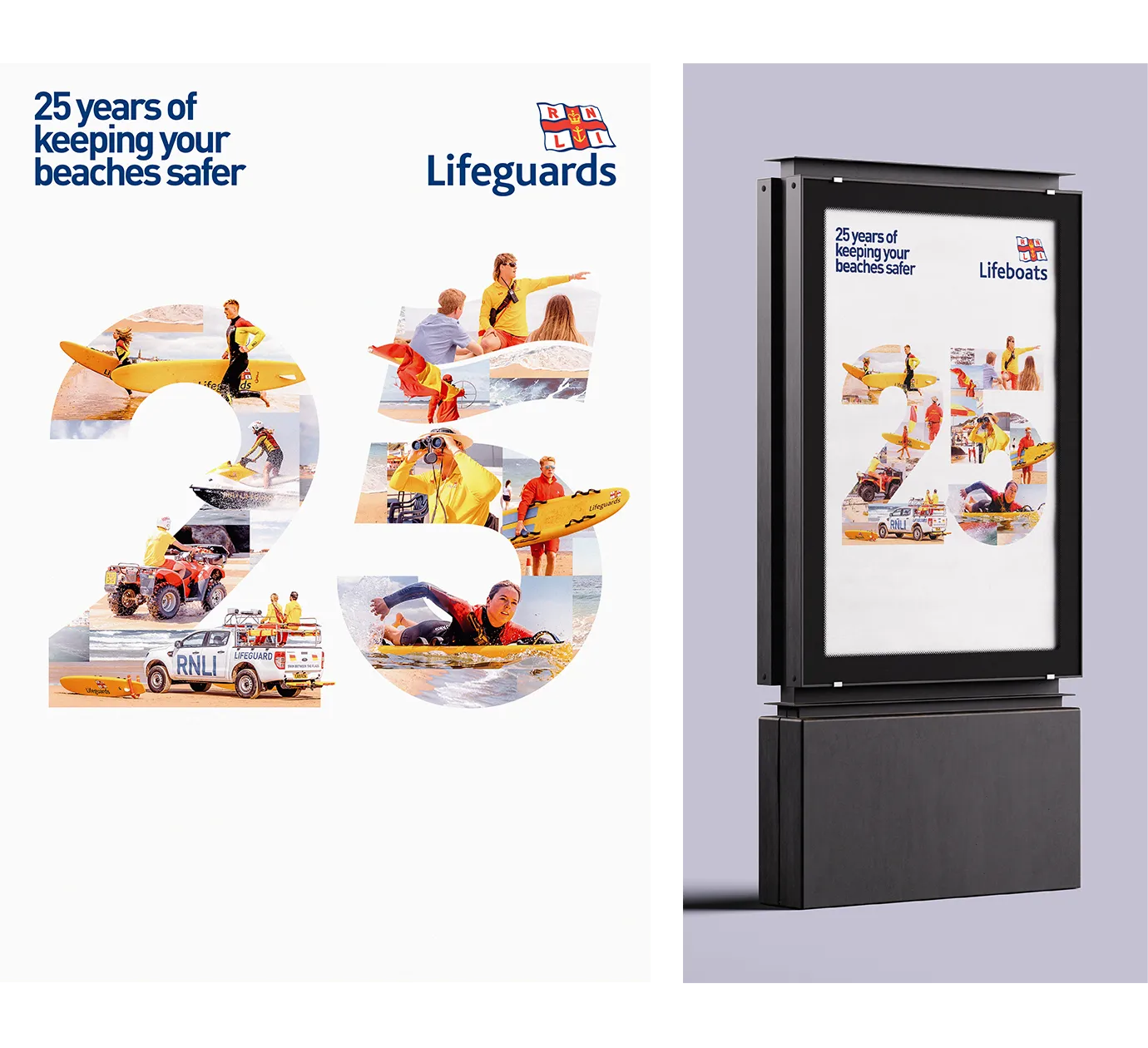 RNLI lifeguard 25 years poster mockup