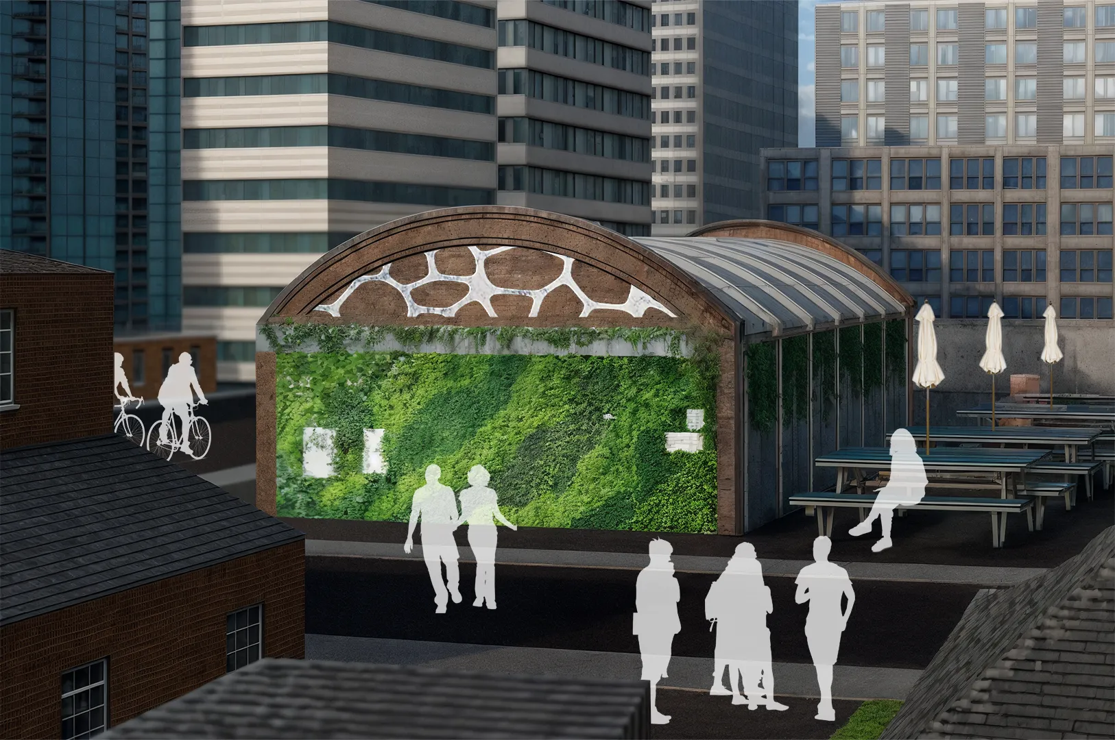 3D barn render with green wall