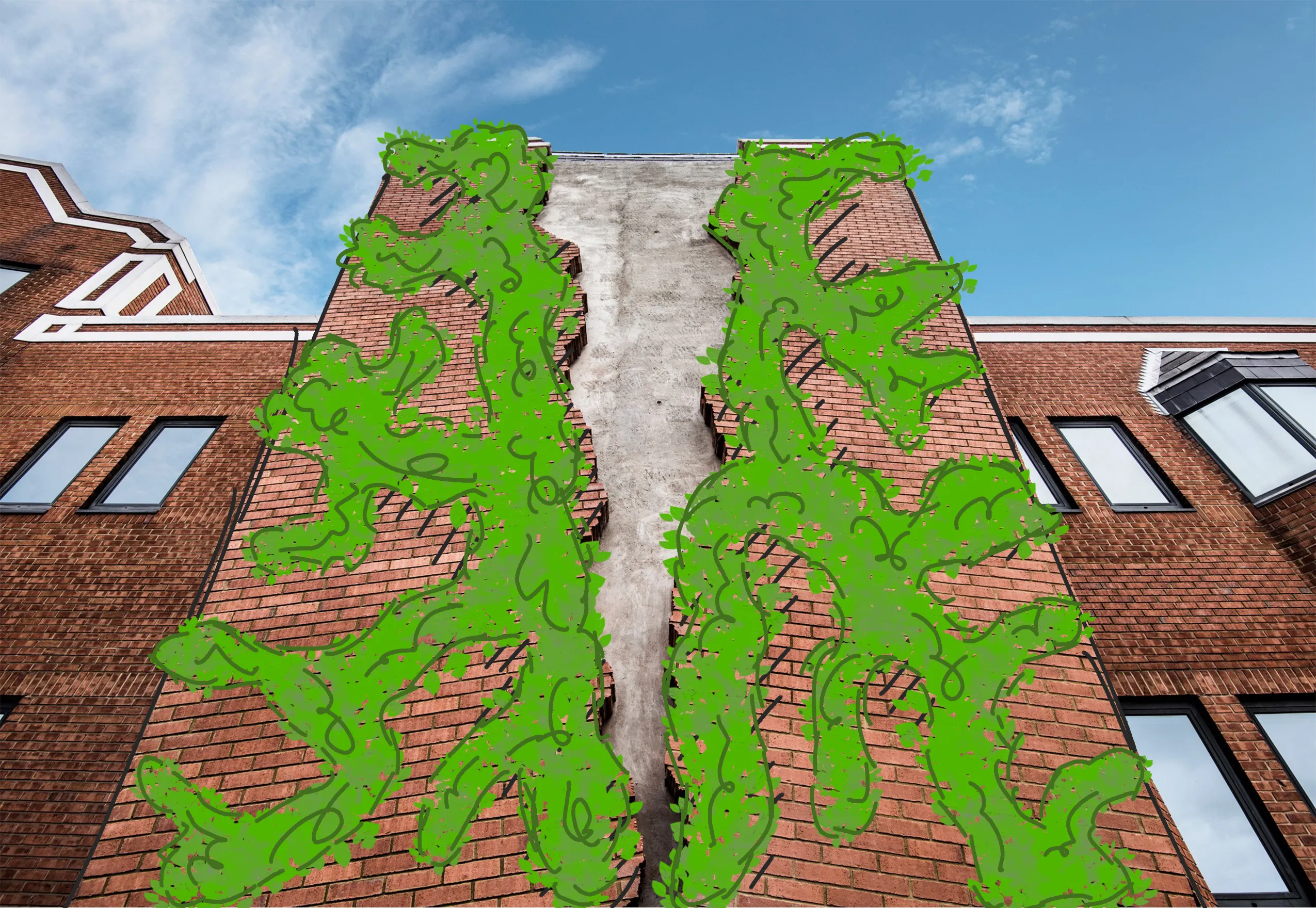 Green living wall close-up sketch